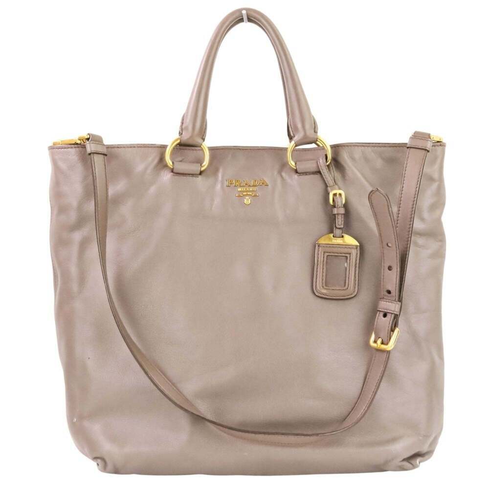 PRADA Gray Leather Shoulder Bag